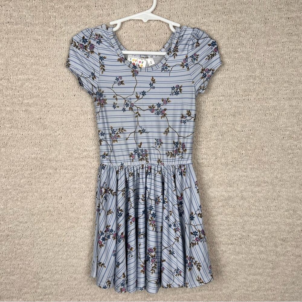 Dot Dot Smile Girls Dress‎ 2 Blue Floral Short Sleeve Casual Twirl Dress